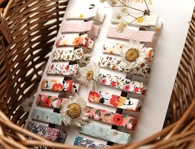 FANCY CLOUDS Hair Clips for Girls Women Toddler Baby,Assorted 20Pcs Flower Fabric Fully Lined Small Alligator Clips Hair Accessories for Teens Child Kids Gifts