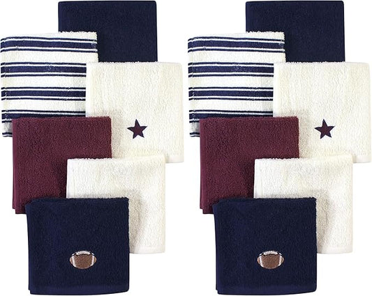 Hudson Baby Unisex Baby Super Soft Cotton Washcloths, Football, One Size (Pack of 2)