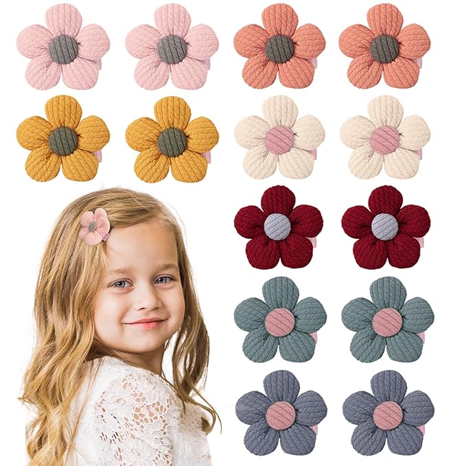 14 Pcs Baby Hair Clips Baby Girl Flowers Hair Clips Cute Non Slip Hair Snap Barrettes Thick Thin Floral Hair Accessories for Infant Toddler Kids Little Girl (Pink)