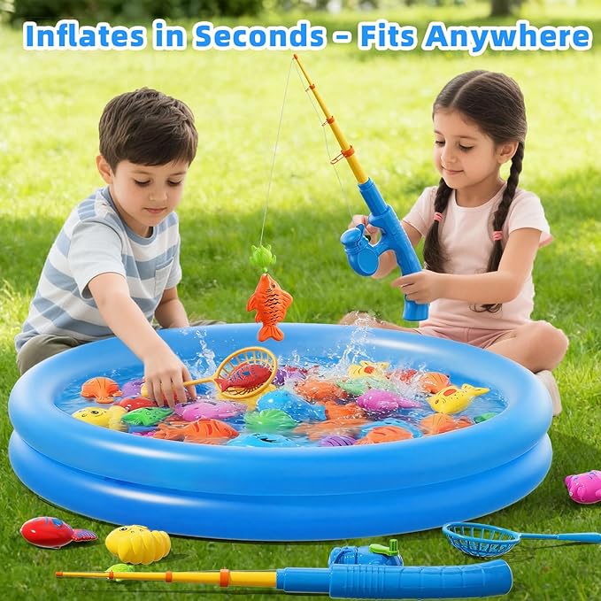 Magnetic Fishing Game Toys with Inflatable Pool for Toddlers 1-3 3-5, Kids Bathtub Pool Water Table Toys, Birthday for 2 3 4 5 6 Year Old Boys Girls