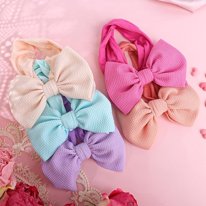 5Pcs Soft Stretchy Baby Girl Headbands 6’’ Nylon Hair Bows for Girls Toddler Hair Accessories Newborn Infant Headband Bows