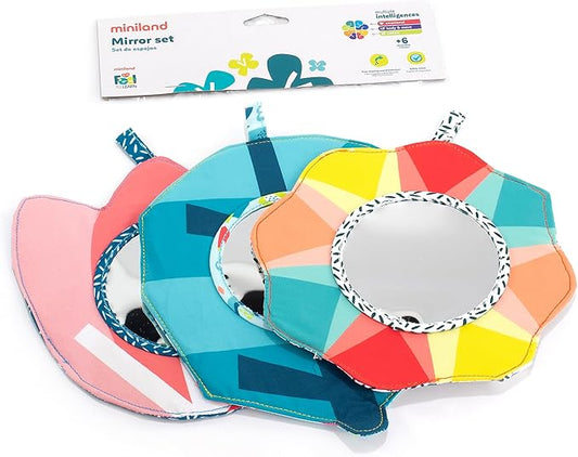 Miniland Feel to Learn 3 Mirror Set for Small Children with Contrast Colors and crinkly Paper Inside