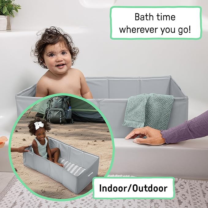 Ingenuity Tuckaway Toddler Folding Tub, Converts Shower to Tub, Folds to Store, Easy to Clean, No Assembly Required, Portable Baby Bathtub for Travel, 12M-5Y, Gray
