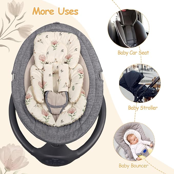 Infant Car Seat Insert with 2 Strap Pads, Super Soft Carseat Head and Body Support for Baby Boys and Girls, Reversible Newborn Car Seat Insert Cushion for Strollers, Bouncers, Swing, Simple Flowers