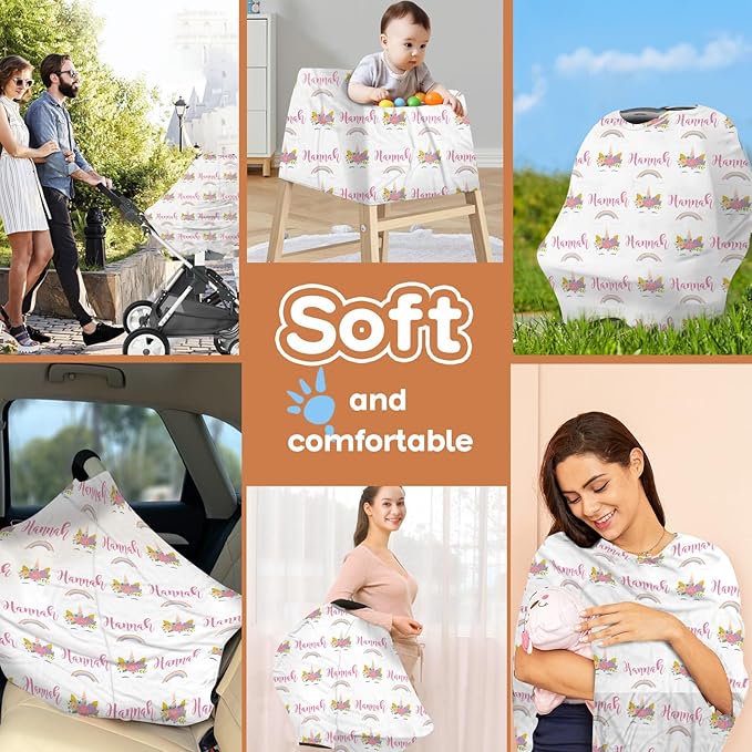 Personalized Baby Car Seat Cover Stroller Canopy: Custom Name Newborn Baby Girl Elastic Pink Nursing Cover for Moms First Birthday Gift(one Size)