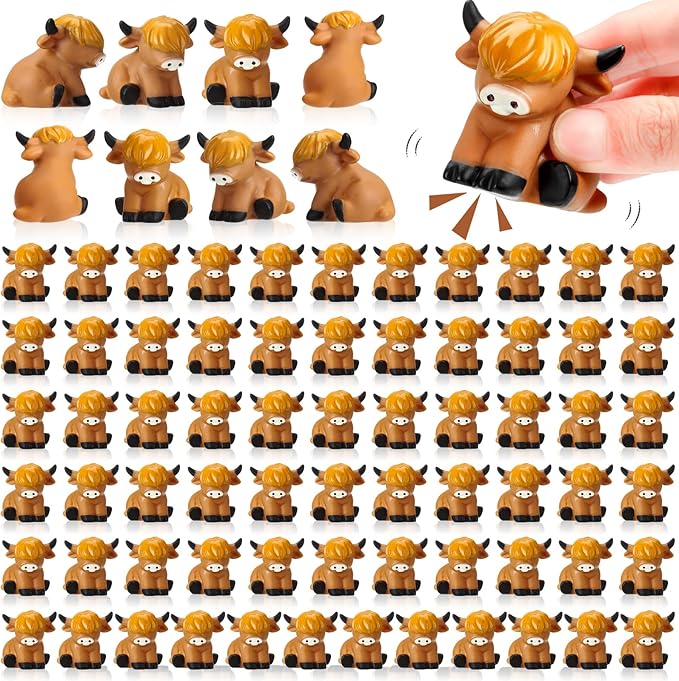 75 Pcs Highland Cow Rubber Duck Squeak and Floating Highland Cow Bath Toys for Spring Summer Shower Birthday Party (Brown Highland Cows)