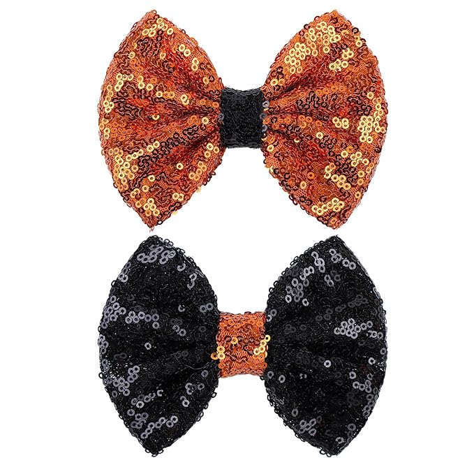 Halloween Hair Bows Clips for Girls Sequins Large Bows Alligator Hair Clip for Bows Hair Accessories Bows with Clip for Women Kids Toddlers Teens Orange