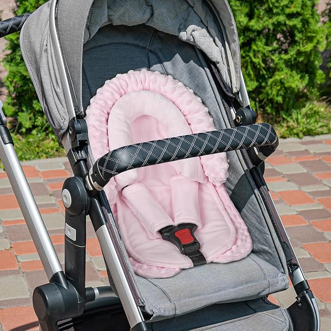 Infant Car Seat Insert, Baby Car Seat Head & Body Support with 2 Straps Pads, Ultra Soft Newborn Preemie Carseat Insert Cushion for Girls Boys, Fits Car Seat, Stroller, Swing, Bouncer, Pink