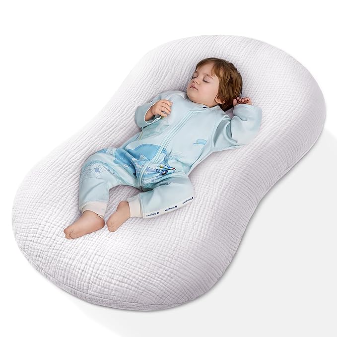 Muslin Baby Lounger Cover 1 Pack, Cotton Soft Breathable Infant Nest Slipcover, Envelope Closure, Compatible with Snuggle Me Loungers, Machine Washable, Cover Only, for Boys Girls(Gray)