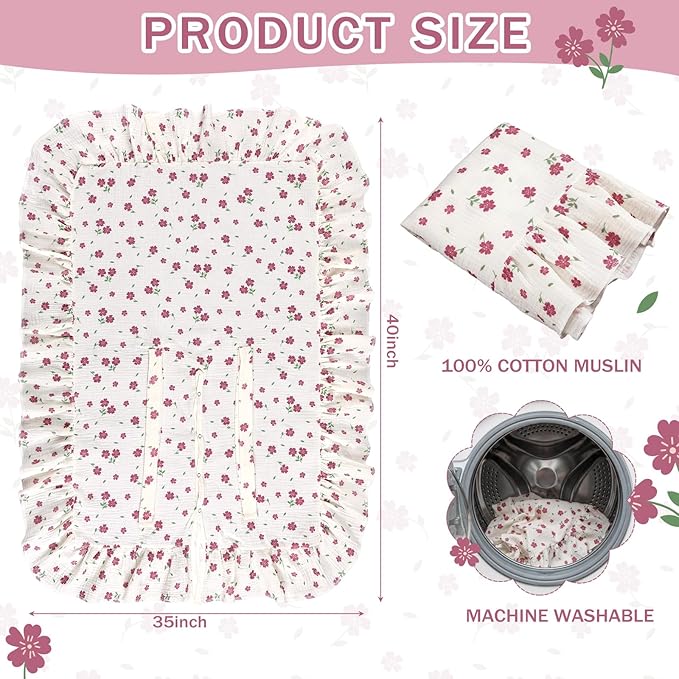 Tegeme Flower Muslin Car Seat Cover for Baby Girls Boys, Breathable Lightweight Infant Nursing Carseat Canopy Breastfeeding Cover Multi-use Carriers for Spring Summer Stroller Sun Shade