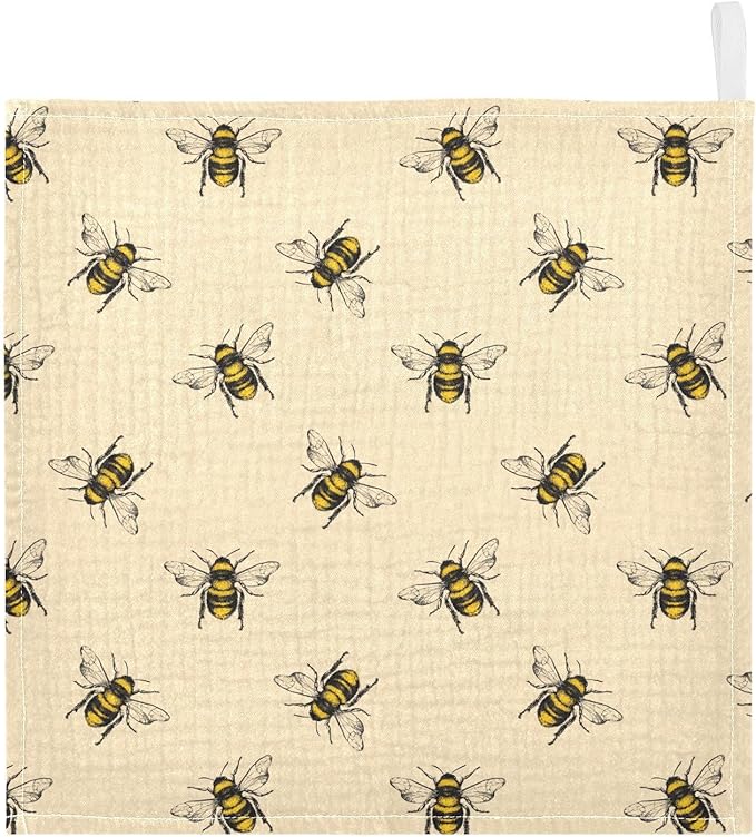 Bee Baby Washcloths Newborn Muslin Burp Cloths 3 Pack Soft Cotton Baby Face Bath Towel Drool Bibs for Infants, Girls and Boys 11.8 x 11.8 Inch