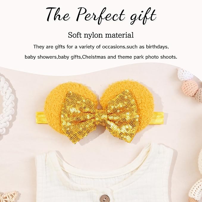 CellElection 6 Pack Baby Girls Sequin Headbands 6Inch Large Big Sparkly Glitter Sequin Hair Bows Headband for Newborn Infant Toddlers Babies