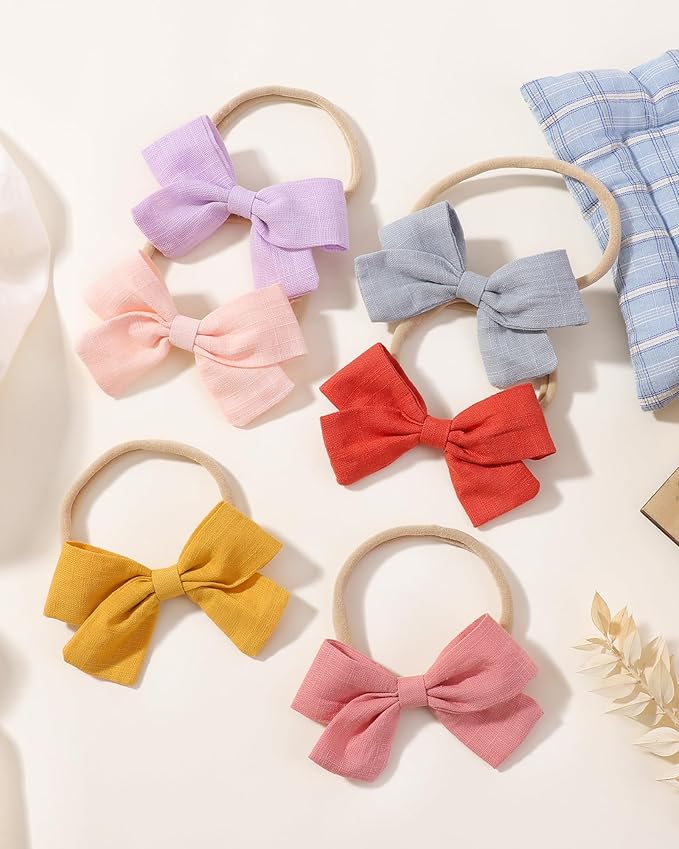 jollybows 20pcs Baby Girls Nylon Hair Bows Headbands Linen Bands Elastic Accessories for Baby Girls Infants preemie and Newborn Kids