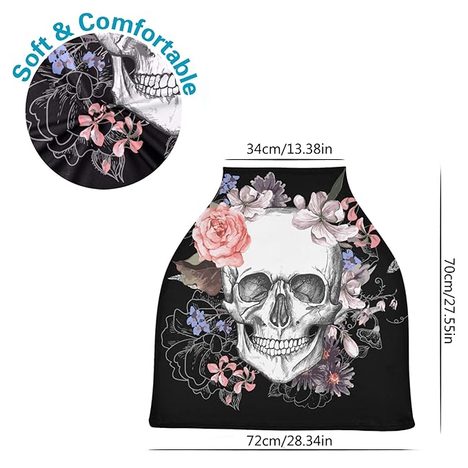 Vintage Day of The Dead Skull in Pink Floral Flower Stretchy Baby Car Seat Cover Infant Canopy Nursing Covers Breastfeeding Cover Breathable Windproof Winter Scarf for Boys Girls