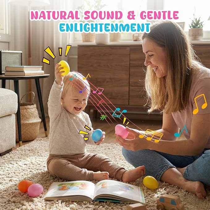 LovesTown 8PCS Plastic Egg Shakers, Musical Instruments for Kids Plastic Egg Toy Maracas for Toddlers Hand Percussion Musical Eggs Easter Basket Stuffers
