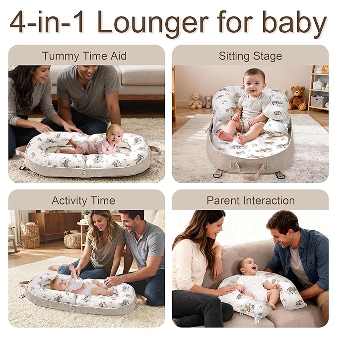 Baby Lounger-Infant Lounger for Newborn 0-24 Months, Portable Baby Nest for Home and Travel, 3 in 1 Newborn Lounger with Pure Cotton Cover, Breathable & Soft Infant Nest for Boys & Girls