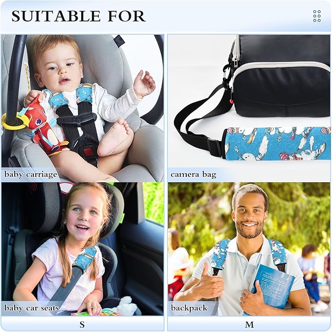 CHIFIGNO 2 Pack Car Seat Belt Covers Cartoon Snowman Skiing Surfing Blue Car Seat Strap Cover Cute Seatbelt Shoulder Pad for Adults Women Kids