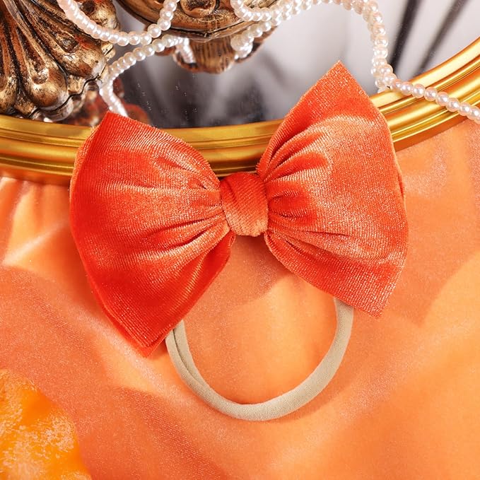 YanJie Halloween Bows Headbands, Velvet Elastic Hair Bow Halloween Orange Yellow Hair bands Bows Festival Dress Up Party Headband Gifts 3Pcs