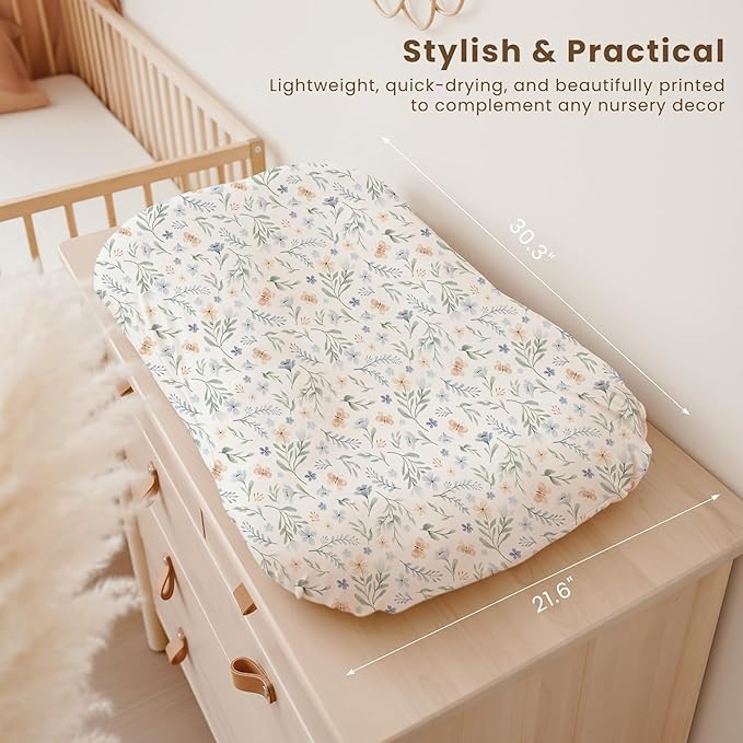 Konssy 2 Pack Baby Lounger Cover, Stretchy and Soft Newborn Lounger Cover, Infant Lounger Slipcover for Boys Girls, Covers Only (Blue Grass, Ice Blue)