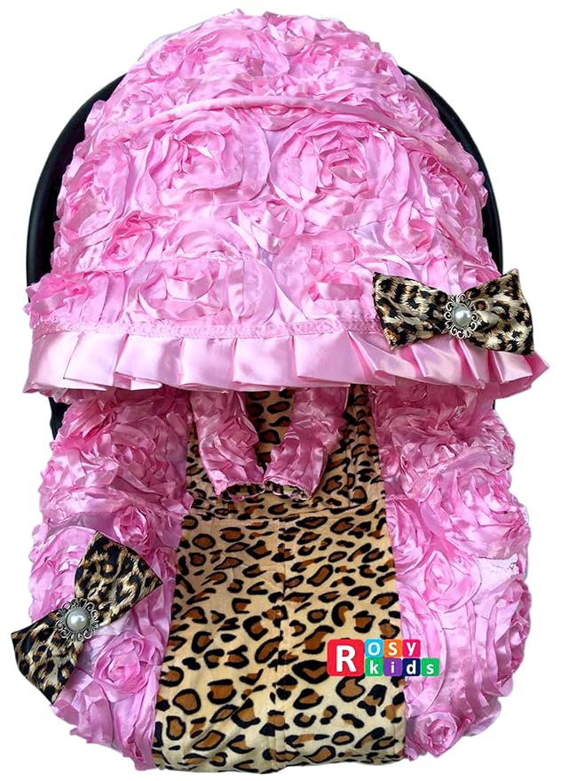 Infant Carseat Canopy Cover Blanket 4 Pc Whole Caboodle Baby Car Seat Cover Kit 3D Rosette Damask Fabric C020701