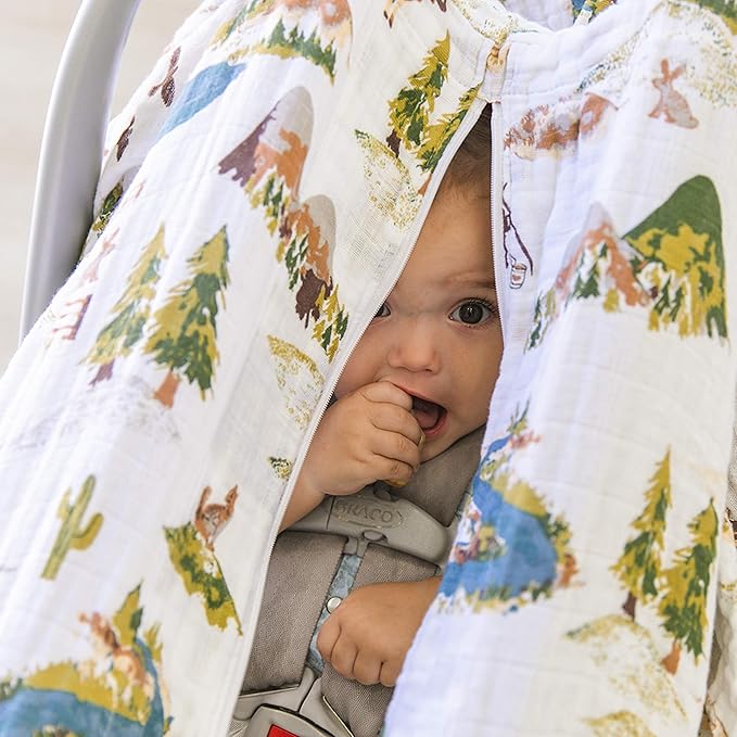 Bebe au Lait Muslin Car Seat Cover, Wyoming (Pack of 2)