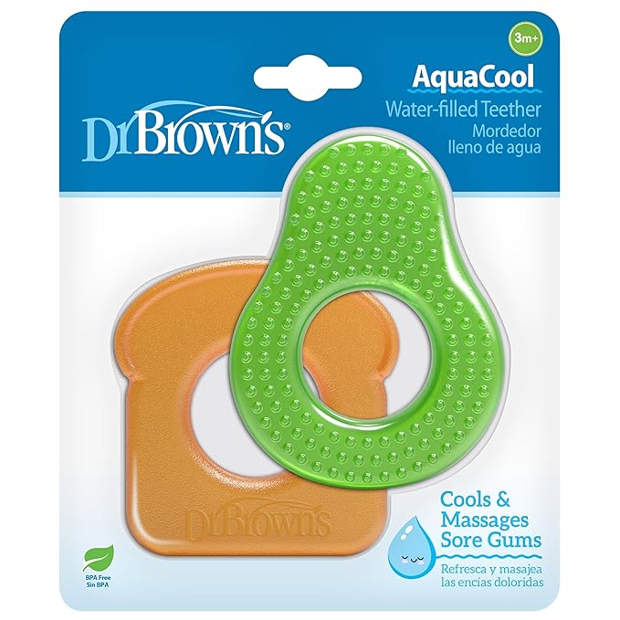 Dr. Brown's AquaCool Water-Filled Teether, Cooling Baby Teether Toy for Sore Gums, Avocado Toast Shapes, BPA-Free, 3m+, 2-Pack