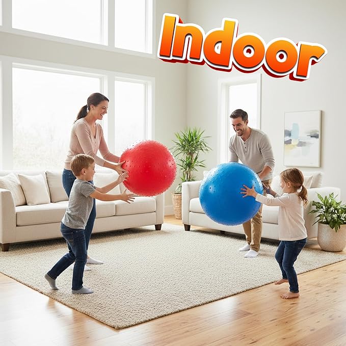 PlayBolt Jumbo 18-Inch Playground Balls (2 Pack, Red & Blue) - Giant Large Inflatable Rubber Kickball for Kids and Toddlers, Boys & Girls Backyard, Sports, Gym, Recess, Indoor & Outdoor Games w/Pump