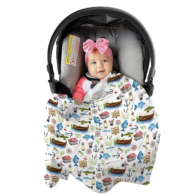 Gone Fishing Baby Car Seat Covers Fishing Lover Gift Stretchy 5-in-1 Cover Adjustable Car Canopy Cover Camping Adventure Vacation Outdoors Breathable Nursing Cover-Up