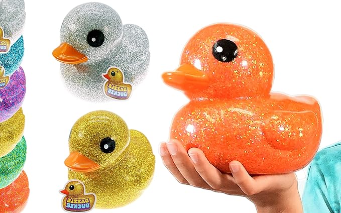 JA-RU Giant Glitter Rubber Ducks (2 Ducks Assorted) 7" Large Rubber Duck. Kid Bath Toys. Stress Relief Fidget. Beach & Pool Toy. Baby Shower & Birthday Party Favors. 4346-2s