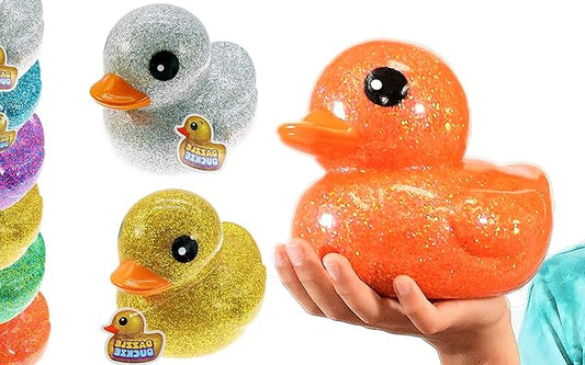 JA-RU Giant Glitter Rubber Ducks (2 Ducks Assorted) 7" Large Rubber Duck. Kid Bath Toys. Stress Relief Fidget. Beach & Pool Toy. Baby Shower & Birthday Party Favors. 4346-2s