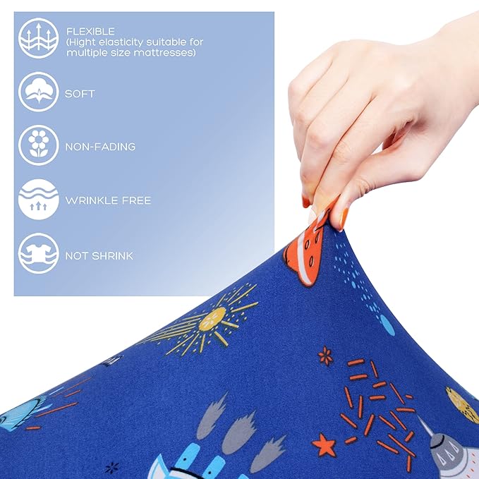 Cloele Round Stretchy Crib Sheet - Microfiber Space Fitted Sheet for 42 X 42 Mattresses Ultra Soft Round Fitted Sheet for Baby Boys
