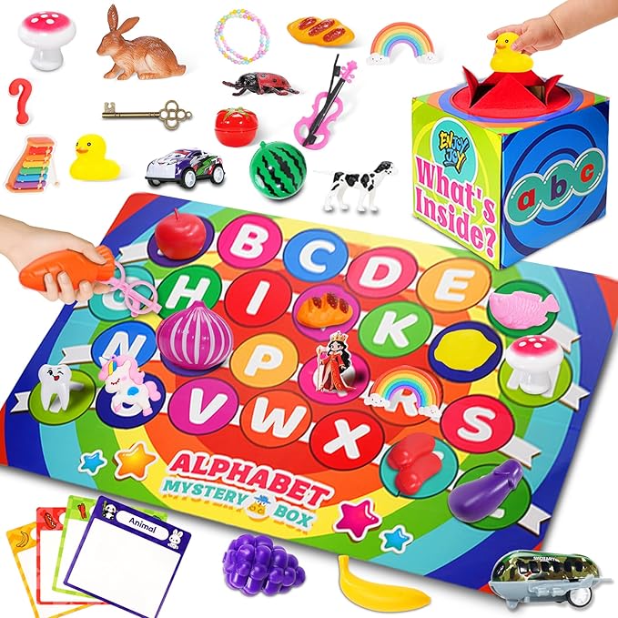 Enjoyjoy Mystery Box - 58 PCS Speech Therapy Materials Alphabet Toys Montessori Sensory, Preschool Learning Sorting Games with Mystery Boxes for Toddlers Ages 3-6, Ideal Christmas Birthday Gifts