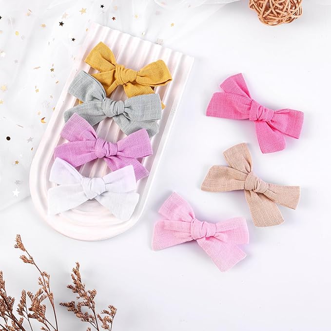 3.2 Inch Linen Baby Girl Hair Clips, Hair Bows for Toddler Kids, Alligator Clip Hair Accessories for Babies, Purple