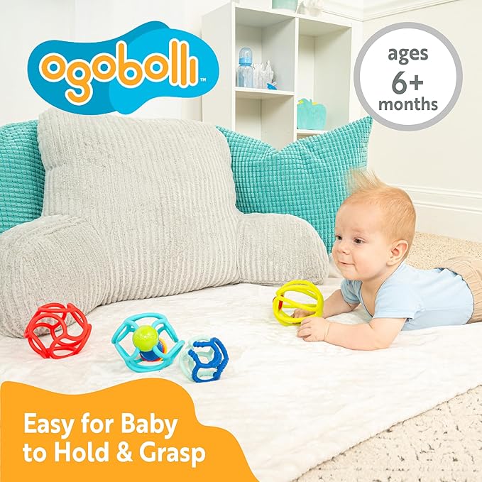 OgoBolli Gummi Teether Ring Textured Sensory Ball Toy for Babies & Toddlers - Stretchy, Soft Non-Toxic Silicone - Boys and Girls Age 6+ Months - Blueberry