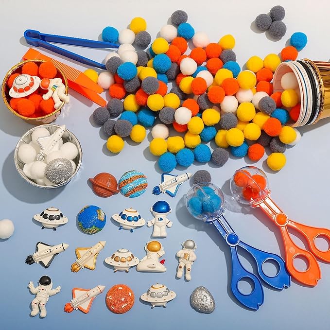 135 Pcs Space Sensory Bin Filler Astronaut Spaceship Counting Sorting Sensory Bin Items Fine Motor Galaxy Counts for Easter Day Spring Summer Sorting Counting Decor
