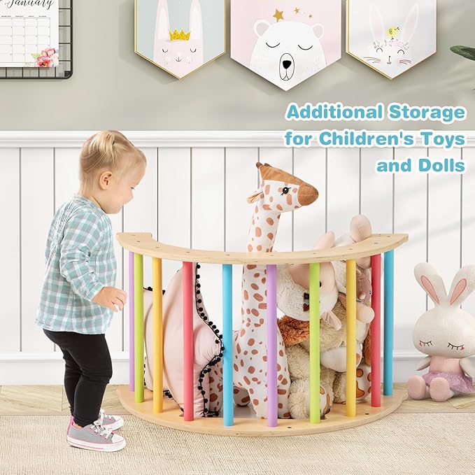 Costzon Wooden Arch Sensory Table for Kids, 6-in-1 Toddler Indoor Montessori Climbing Toys with Cushion, Foldable Storage Bin, Arch Climber Ladder Learning Playset for Kids Gift Presents