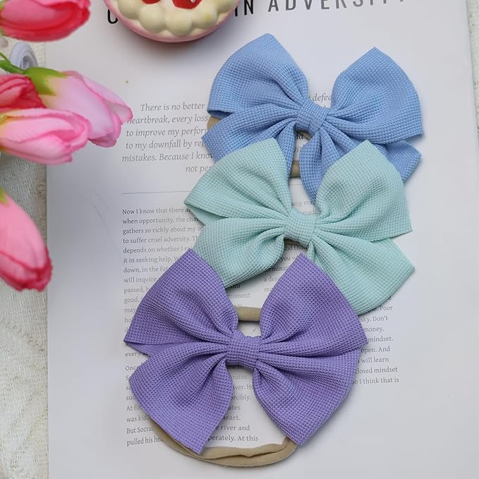 Baby Girls Nylon Headbands Newborn Bows 4.5'' Handmade Hair Hairbands Accessories for Infant Toddlers Kids Beige Black White Pink