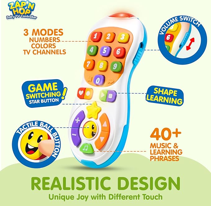 JOYIN Baby Toys 6-12 Months - TV Remote Control Toy with 40+ Music and Learning Phrases & Volume Control, Birthday Gift for Todder Girls Boys