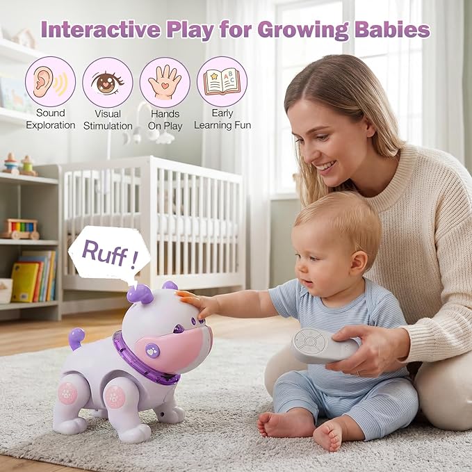 Baby Toys for 6-12 Months: Musical Crawling Dog Toy with Dancing, Recording & Lights, First Birthday Gift for Boys & Girls, Tummy Time Sensory Toy for Toddlers 1-3
