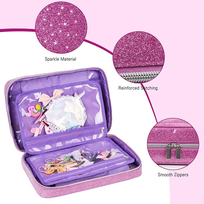 Hair Accessories Organizer for Girls, Dust-proof Baby Bow Holder, Travel Hair Storage Bag for Hair Clips, Headbands, Scrunchies and Hair Ties,Purple