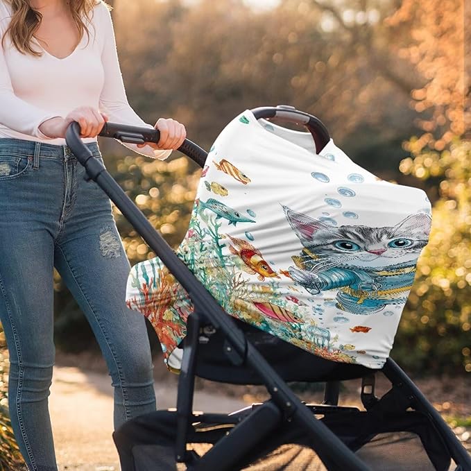 Cat Car Seat Canopy Breastfeeding Cover - Multi Use Baby Stroller and Carseat Cover, All Weather Breastfeeding Covers, Boys and Girls Shower Gifts