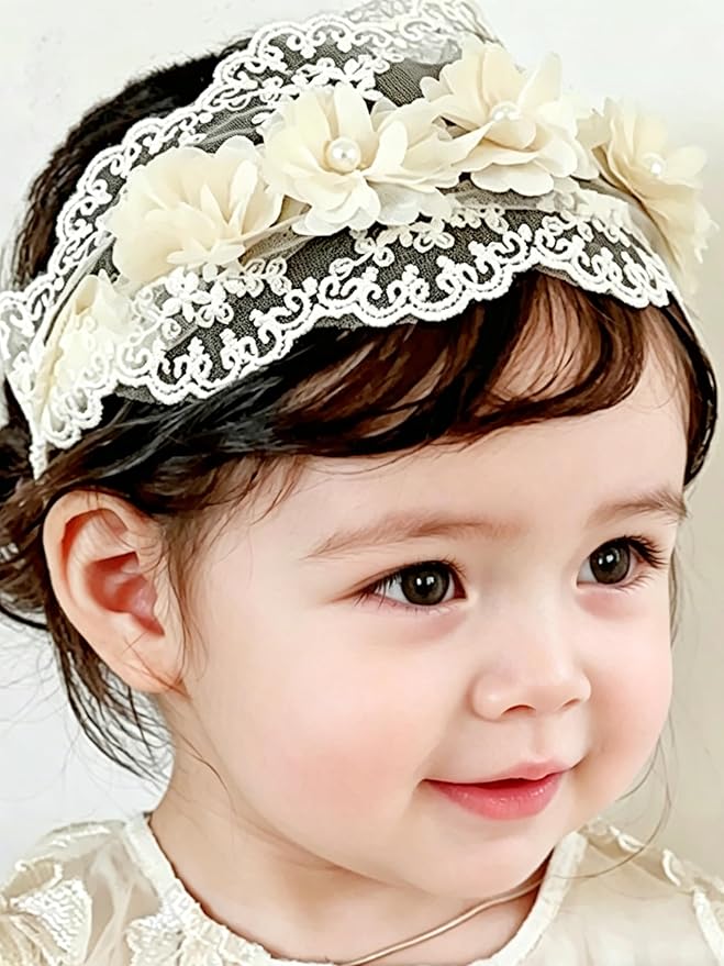 Baby Girls Hairband Soft White Bow Lace Headband Elastic Floral Hairbands Hair Accessory for Newborn Infant Toddler
