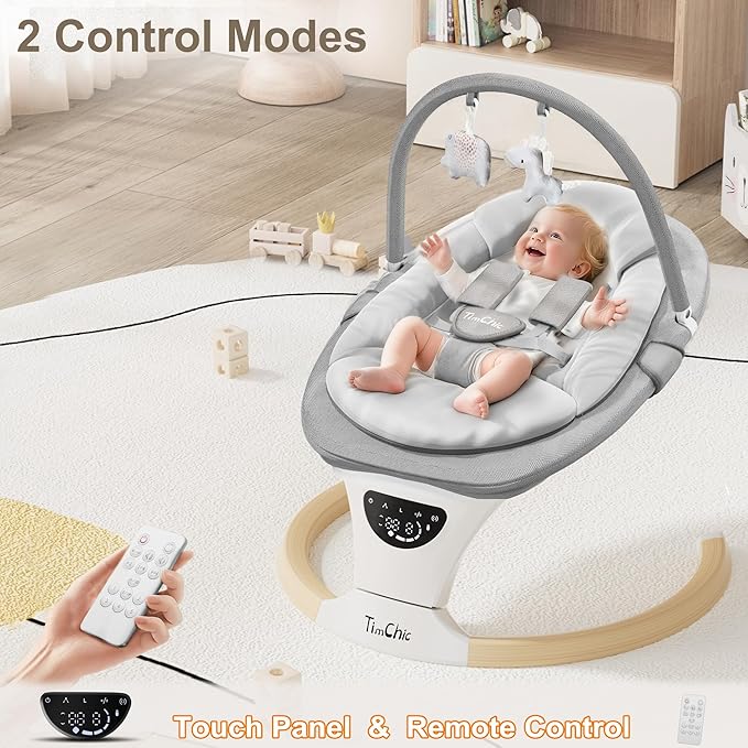 Baby Swings for Infants, Portable Infant Swing with 5-Speeds, 3-Adjustable Height, 3 Timer & 12 Lullabies, Mutil-Function Electric Swing for Baby, Indoor & Outdoor Use (Gray)