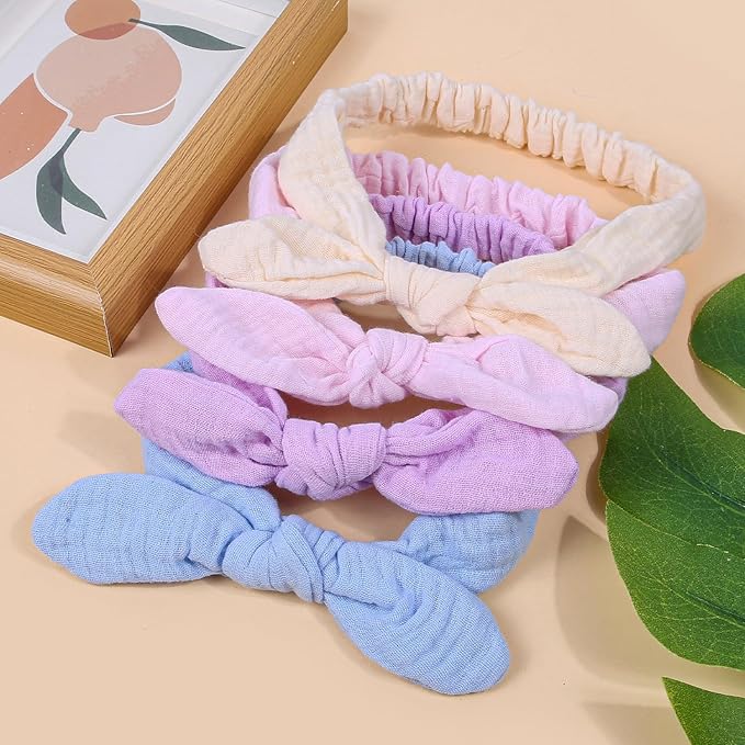 XIMA Baby Girl Headbands, Cotton Rabbit Ears Hairbands for Newbron Infants Toddlers, Removable Rabbit Ear Bows Baby Hair Accessories, Pastel colors Pack of 8