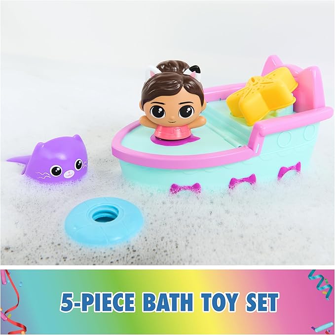 DreamWorks GABBY'S Dollhouse Gabby & SS Mercat Bath Set, Floating Toddler Bath Toys with Cruise Ship & Squirter, Kids Toys for Girls & Boys Ages 3+
