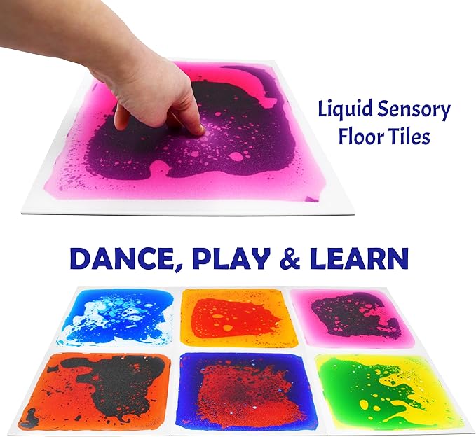 Gift Boutique Sensory Floor Tiles 6 Square Liquid Mat Colorful 12 Inches by 12 Inches for Kids Play Activity Mats Toddler Classroom with Anti Slip Backing