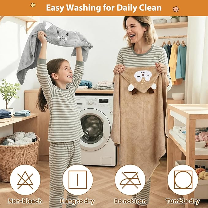 CandyHome 9 PCS Baby Bath Towels for Infants Toddlers, 3 PCS Animal Hooded Baby Towels & 6 PCS Washcloths Set, Ultra Absorbent Soft Cute Newborn Bath Essentials Gifts for Boys & Girls