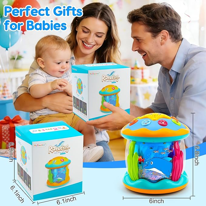 Baby Toys 6-12 Months Ocean Projector Rotating Musical Light Up Tummy Time Toys for Infant 0-6 3-6 Months Baby Aquarium Crawling Toys 4 5 6 7 8 9 12-18 Months Boy Girl 1 Year Old Birthday Easter Gifts