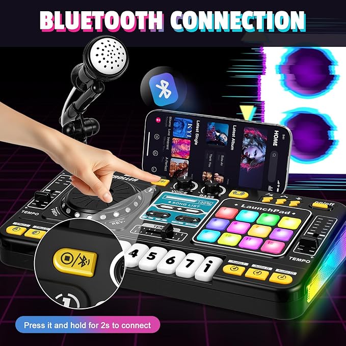 DJ Mixer for Kids, Toddler DJ Mixing Table with DJ Turntable, Game Mode, Light & Speed Control and Microphone, Gifts for 3 4 5 6 Years Old Boys Girls - Kid DJ Mixer Set