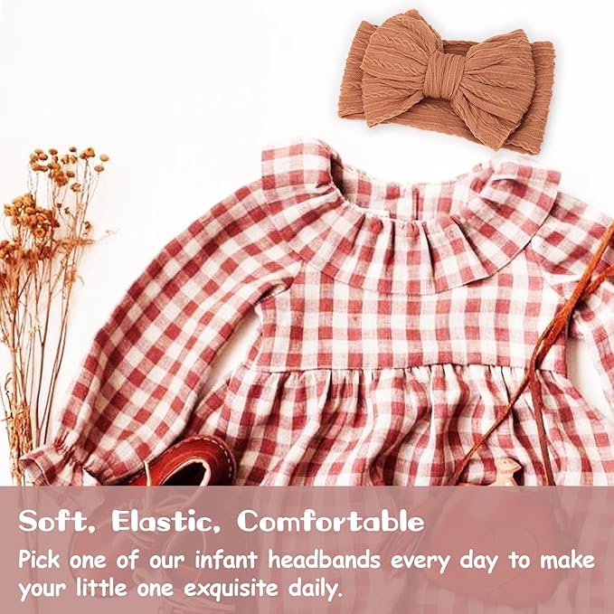 DRESHOW BQUBO Handmade Baby Headbands Soft & Stretchy Hair Bands with Bows Nylon Bows Hairbands for Girls Newborn Infant Toddlers Hair Accessories 5 Pack